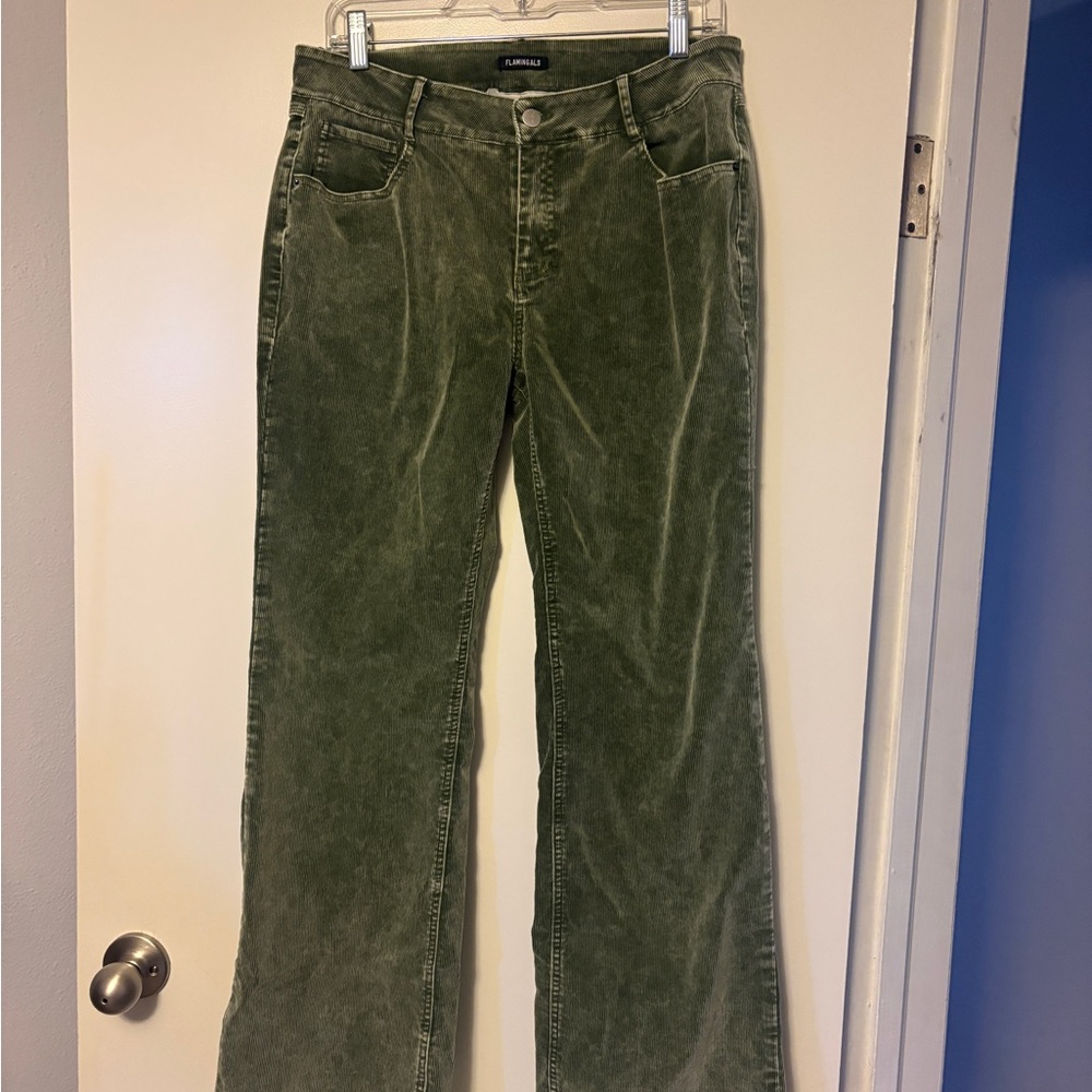 Women's Green Straight Leg Jeans (light weight corduroy)